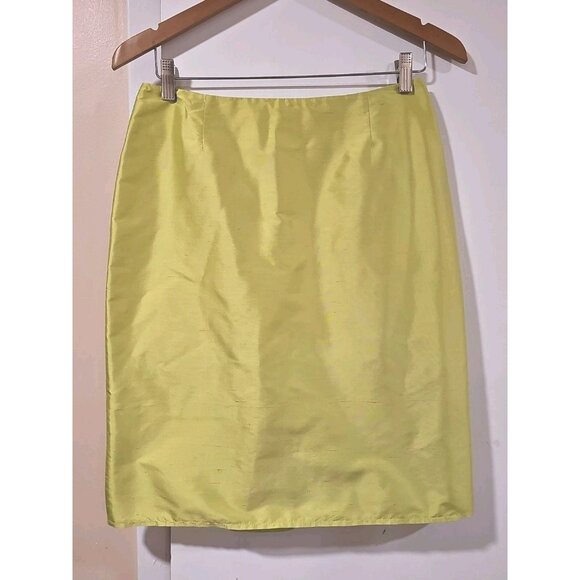 Vintage Louben 100% Silk Skirt Sz8 Yellow Green Career Office Business Old Money - Picture 1 of 7